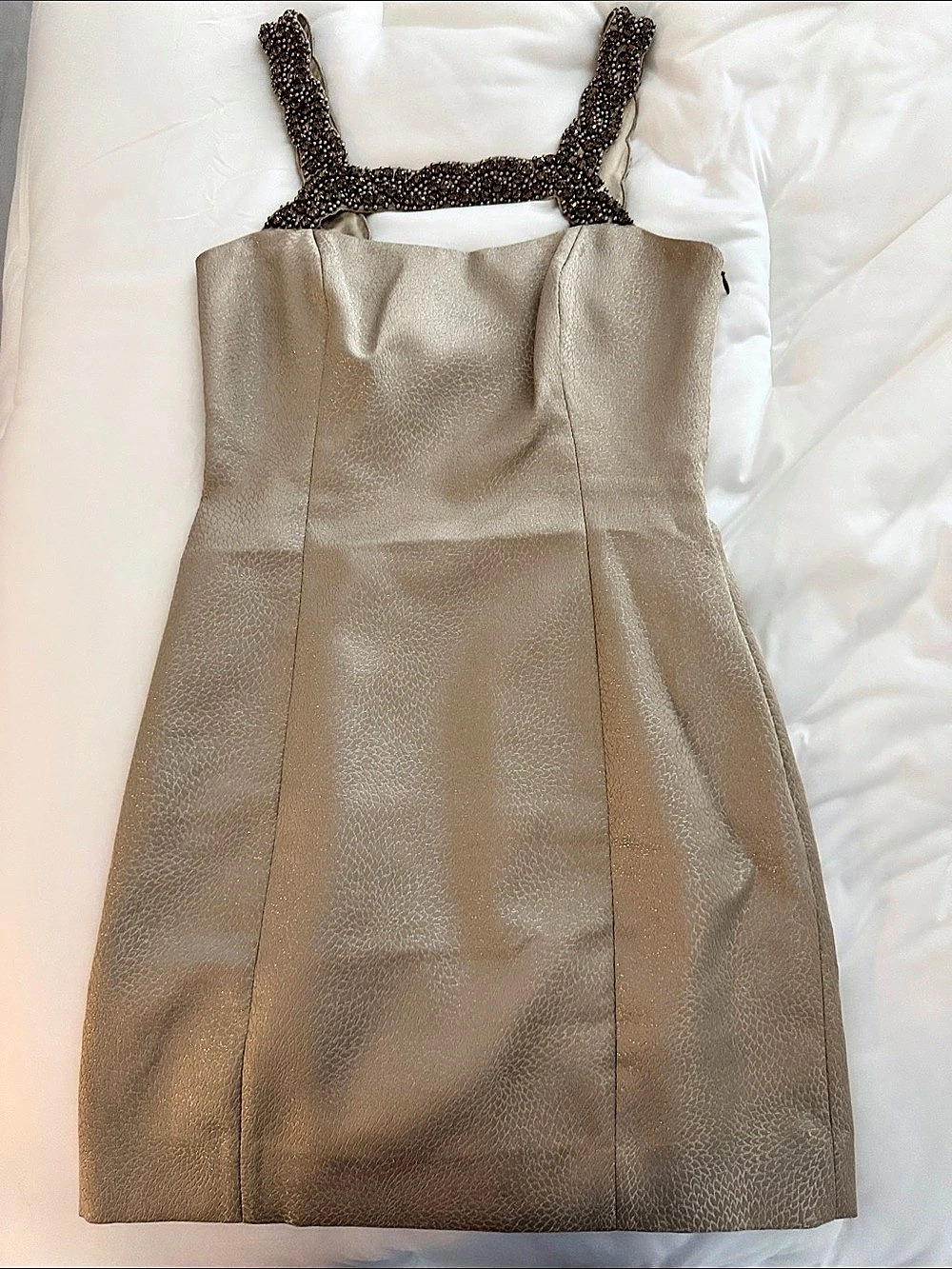 Laundry by Shelli Segal Beaded Strap Mini Dress in Beige Size 4 Like New